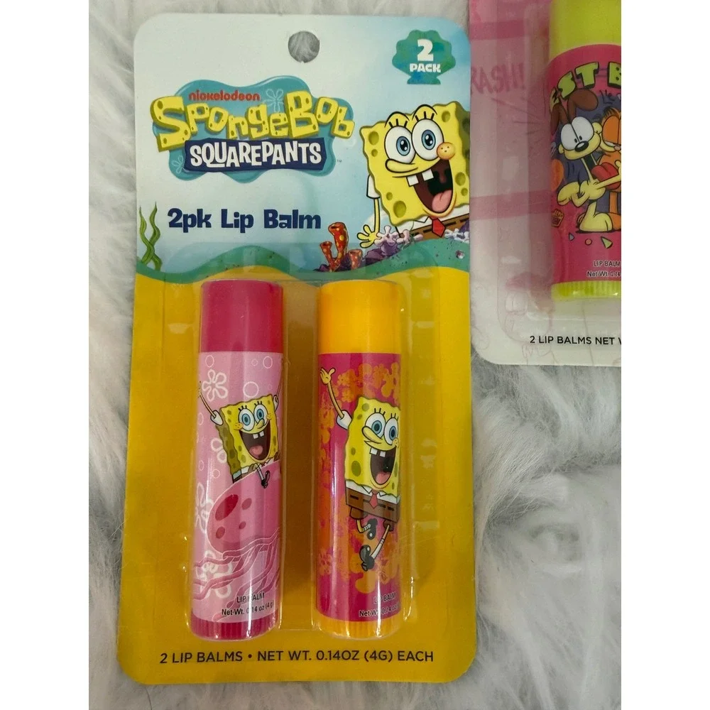 Nickelodeon SpongeBob Garfield The Smurfs Lip Balm 2pk Sets Lot of 3 New
